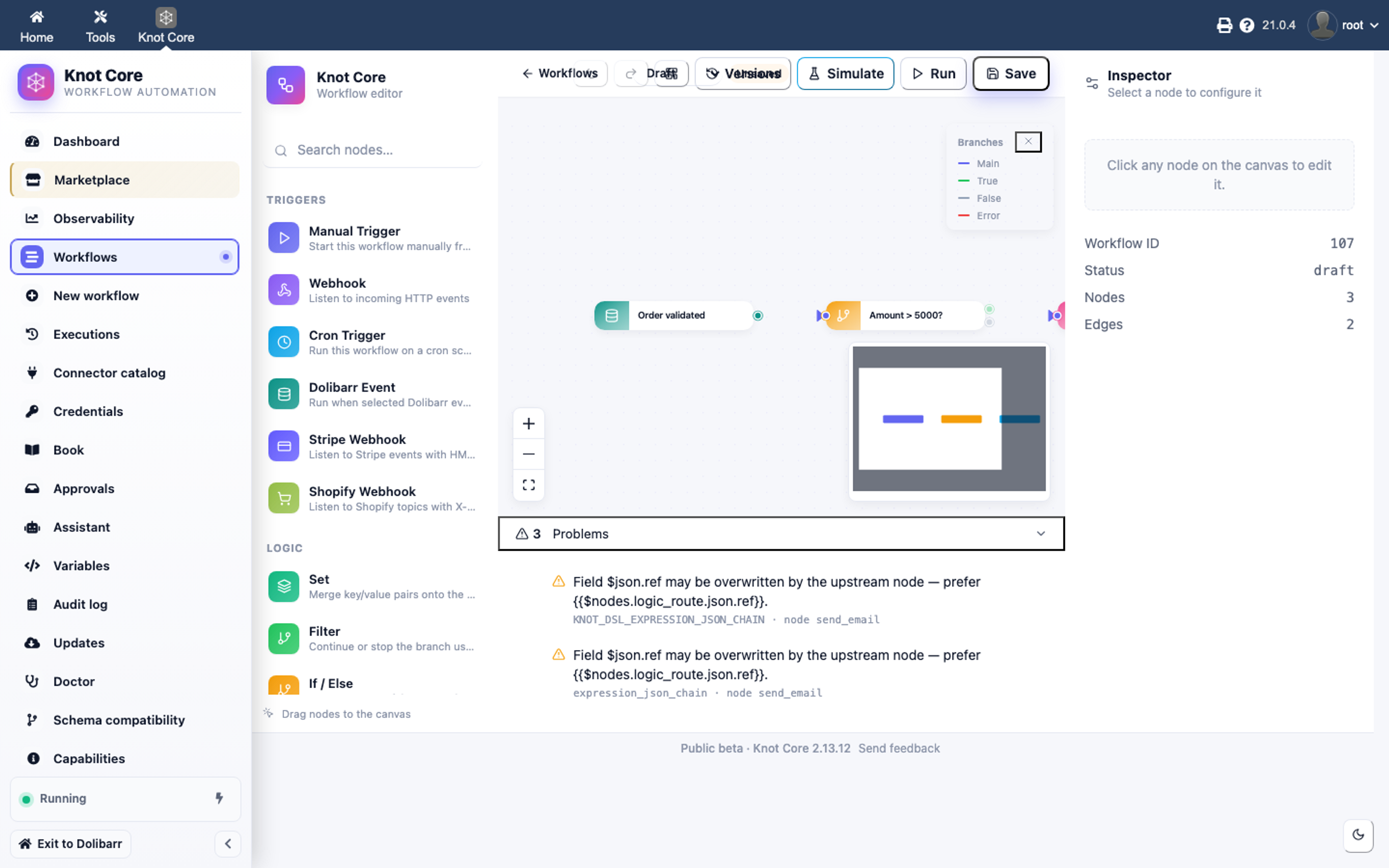 Workflow Knot — notification email nouvelle commande (Object event, Logique, E-mail)