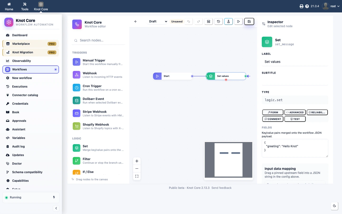 Knot inspector with the Form tab open