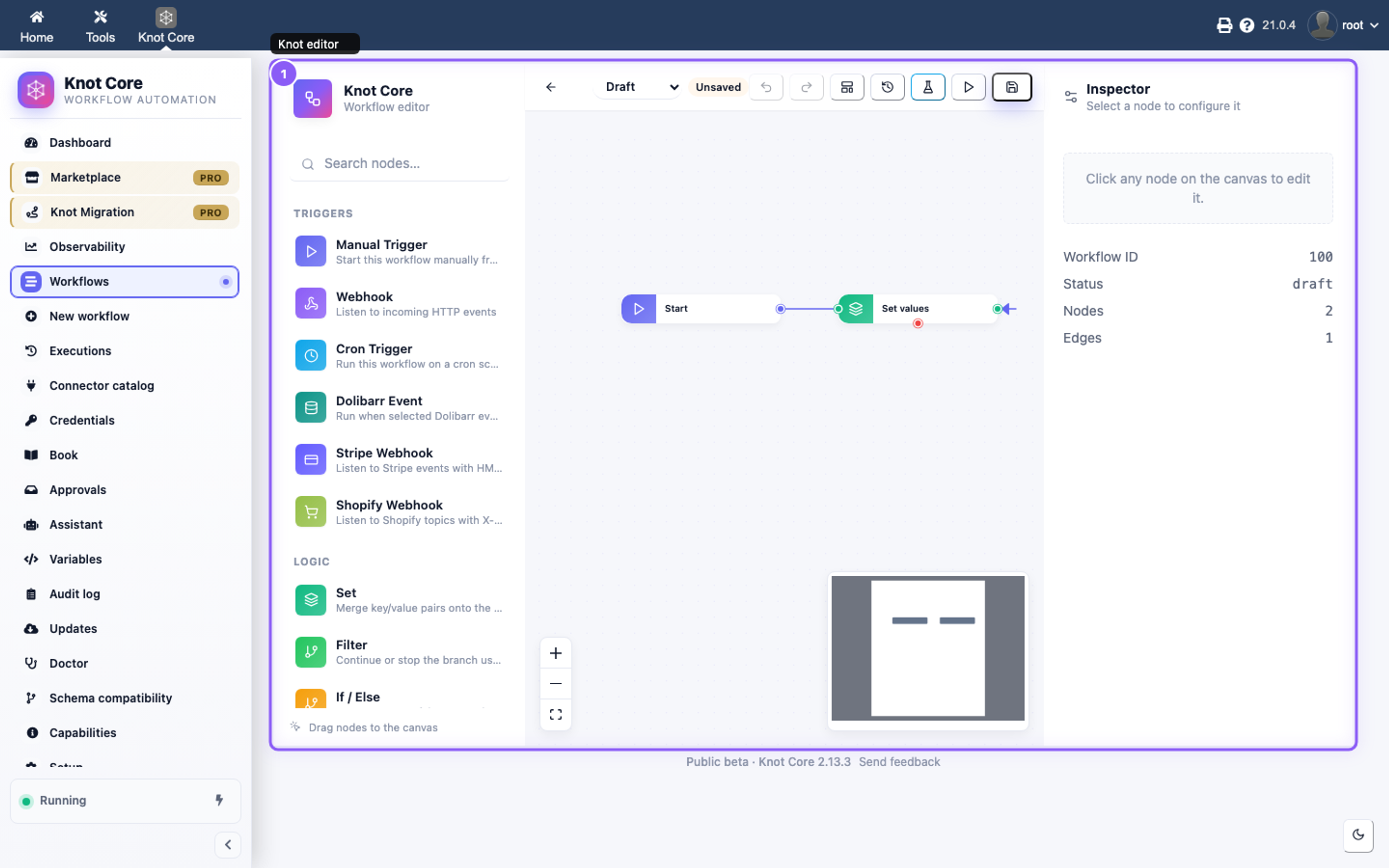 Knot editor overview: canvas, palette, and toolbar