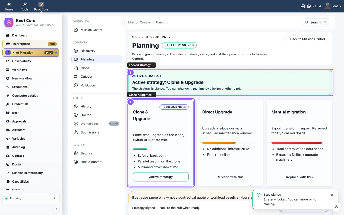 Knot Migration planning — locked active strategy